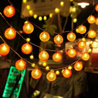 1串10LED逼真柠檬片装饰灯串，电池供电，适用于卧室、婴儿房、客厅、派对、婚礼、家居、庭院、小径、节日派对用品、季节性装饰、壁炉等，不含电池，ABS塑料材质。