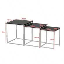 Set Of 3 Nesting Coffee Tables For Living Room, Nest Of 3 Nested Tables Sofa Side Table Coffee Table End Tables Space Saving - Black Marble - View 4