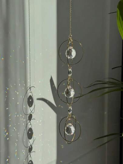 Bohemian Style Crystal Suncatcher With Gold Ring - Prism Hanging Window Decor - Rainbow Maker