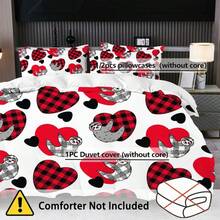 2/3件套数码爱心印花被套组（被套*1，枕套*1/2，不含被芯和枕芯），亲肤柔软舒适，适用于酒店、客房、宿舍、卧室、床上用品，四季皆宜。 - 彩色 - 查看 2
