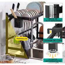 1peça 65cm Organizador de Cozinha de Aço Inoxidável Preto de Camada Única para Secar Louça - Acessórios Totais Incluídos, Adequado para Tigelas/Pratos/Cubertos, Presente Ideal de Natal - Preto - Visão 6