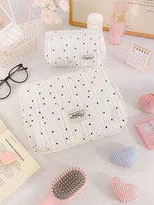 1 Túi đựng mỹ phẩm nữ bằng vải ren chấm bi trang trí họa tiết sọc mềm mại, túi du lịch xách tay có khóa kéo xếp nếp, túi đựng đồ dùng vệ sinh cá nhân dễ thương, túi đựng mỹ phẩm chăm sóc da du lịch dung tích lớn có tay cầm, túi đựng đa năng, túi đựng cọ trang điểm, túi sắp xếp đồ trang điểm - trắng - Xem 17