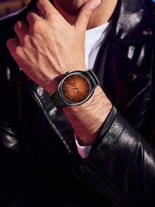 TOMI Men's Watch With Star Brooch & Ring Set, Zinc Alloy Strap, Round Dial Quartz Watch, Gift Box, Suitable For Daily Life, Business Events, Father's Day, Valentine's Day, Christmas - Black - View 5