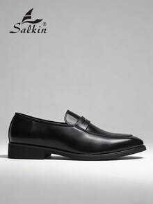 Salkin 奢华复古男士乐福鞋，柔软皮革鞋面，尖头设计，适合正式场合、商务绅士、社交活动、日常办公、派对、婚礼，也适合情侣约会、浪漫晚餐、节日礼物、返校季学生，百搭学院风，四季皆宜。建议选购大一码。 - 黑色 - 查看 3
