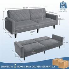 Costoffs 3-In-1 Velvet Convertible Futon Sofa Bed Upholstered Futon Couch With Diamond Tufted Design - Green - View 3