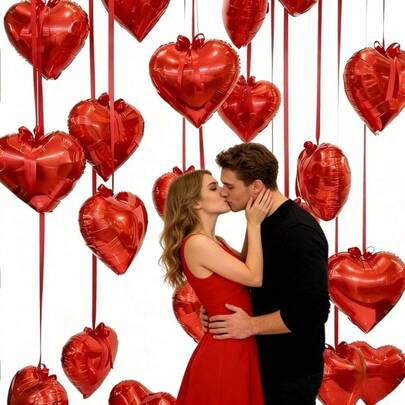 30pcs/11pcs 18-Inch Red Heart Shaped Foil Balloons With Accessories Ribbons, Suitable For Birthday, Valentine's Day Party, Ramadan, Weddings, Engagements, Bridal Showers, Anniversaries, Home Decor