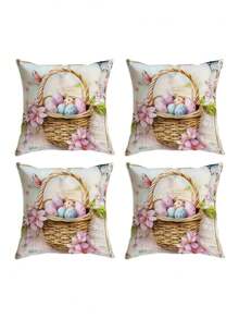 1/2/4件装复活节兔子花卉印花枕套，节日装饰靠垫套，不含枕芯，适用于客厅、沙发、门廊、户外等场所。 - 彩色 - 查看 15