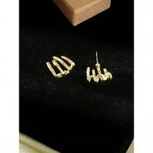 1pair Fashionable & Bright Gold-Tone Women's Clip-On Earrings For Date, Wedding, Party, And Gift - 金色 - 查看 3