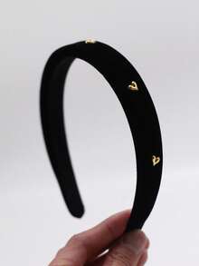 1件装女士可爱爱心装饰发箍，优雅发饰，可用于洗脸、化妆、扎头发，适合情人节、上学、派对、约会、发带、发箍等场合。 - 1PC黑色絲絨金色愛心髮箍 - 查看 3