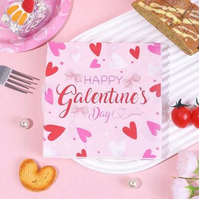 20pcs,Happy Galentines Day Napkins Party Decorations ,13*13inch Paper Hand Towels With Heart And Pink Bow For Bathroom,Stylish Disposable Galentine's Gang Paper Goods In Lovely Pink Valentine's Day Party Desktop Decor