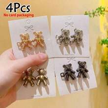 2pcs Gold Cartoon Bear Pants Buttons, Detachable Metal Waist Buttons Without Sewing