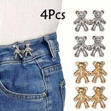 2pcs Gold Cartoon Bear Pants Buttons, Detachable Metal Waist Buttons Without Sewing