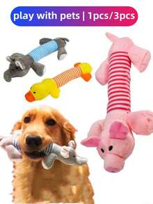 1pc/3pcs Pig/Elephant/Duck Shaped Plush Squeaky Pet Chew Toys, Durable Dog Chew Toys For Interactive Play - Multicolor - View 2