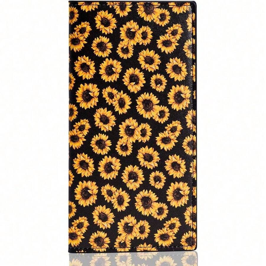 Premium Leather Checkbook Cover For Men And Women Checkbook Holder Wallet RFID Blocking - Sunflower - 查看 1