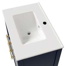 White Vanity Unit With Ceramic Basin – Freestanding Bathroom Unit With 2 Drawers And An Open Compartment, High-Quality Lacquered MDF Panel, Gold Handles, Without Tap Or Drain - Blue - View 8