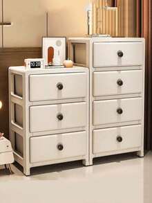 1pc Movable Cream-Colored Storage Cabinet, Home Storage Cabinet With Drawers For Living Room, Kitchen, Bedroom Nightstand - Multicolor - View 1
