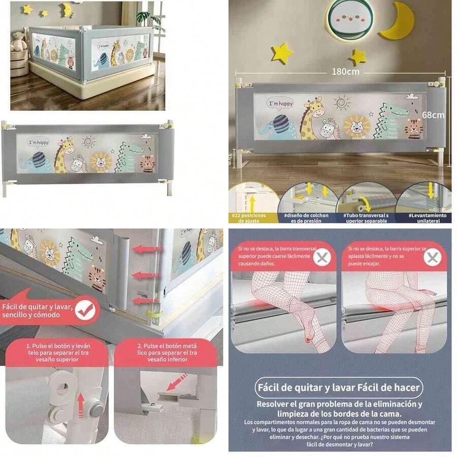 TUSHH Barandilla para Cama De Abatible, Altura Ajustable para Cama, para Todo Tipo De Colchones y Bases-1.8m (Gris) - 1,8 millones - Ver 1