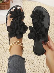 Dép xỏ ngón thời trang nữ với họa tiết in ngẫu nhiên chủ đề đám cưới bãi biển. - màu đen - Xem 5