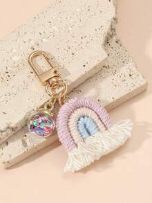 1pc Women's Handmade Thread Rainbow Tassel Pendant Keychain Nordic Style Cute Colorful Sequin Ball Bag Charm Boho Beach Essentials Purse Charm Purse - Multicolor - View 4