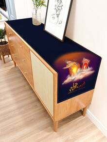 1pc Middle Eastern Ramadan Star & Crescent Lantern Print Linen Table Runner, Suitable For Festivals, Parties, Birthdays, Dinners, Kitchen & Dining Room Decor, Shoe Cabinet & Storage Cover, All Season Home & Textile Decoration