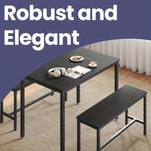 Dining Table With 2 Benches, Set Of 3, Kitchen Table, 2 Dining Room Benches, Steel Frame - Ash Black and Ink Black - View 6