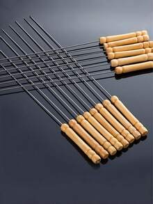 6/10/12/20/24pcs Stainless Steel Barbecue Skewers, Multi-Purpose Metal Grill Kebab Sticks With Wooden Handles, Barbecue Needles, Outdoor Cooking, Grilling Accessories - Default - View 7