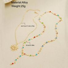 Vintage Colorful Rhinestone Multi-Layer Necklace Cross Pendant Zinc Alloy Gold Plated Stacked Wear Collarbone Chain - Style 1 - View 2