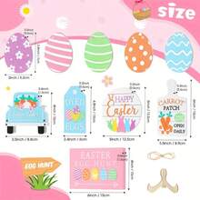 11件套复活节彩蛋兔子木质多层托盘装饰套装，复活节装饰，节日家居装饰，客厅、餐桌中心摆件，房间装饰，复活节礼物 - 彩色 - 查看 3