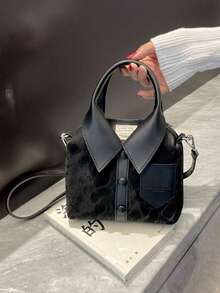Black Shirt-Collar Design Mini Crossbody Bag, Local Delivery Bolsos Para Mujer Carteras Para Mujer, Unique Hot Girl Style Handheld Satchel, PU Fabric Long Strap Shoulder Purse, Stylish Small Square Hand Bag, Perfect For Spring Summer, Casual Daily Outfit, Everyday Essentials, Great Birthday Gift, Independence Day Celebration Bag - màu đen - Xem 2