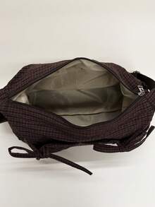 Korean & Japanese Style Plaid Women's Shoulder Bag, Casual & Versatile, Bow Decor, Multi-Pocket, Foldable, Adjustable Strap, Suitable For Daily Use, School/College, Simple & Cute, Pleated, Multi-Pocket, Drawstring Front Pocket Plaid Cloth Bag , Old Money - 彩色 - 查看 4