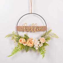 1 pieza Corona floral artificial, corona de aro floral de primavera/verano, corona circular de hierro con flores y hojas artificiales, decoración de bienvenida para pared, puerta, ventana, decoración del hogar, adorno colgante para boda - Multicolor - Ver 51