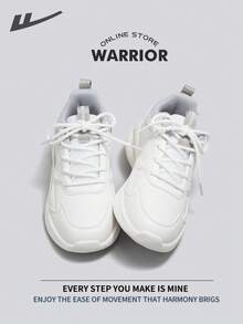 WARRIOR 女款时尚复古运动鞋，春夏轻便舒适透气，跑步鞋风格简约休闲，四季皆宜，耐磨耐穿，适合全天穿着，训练鞋，软底小白鞋 - Full PU Leather Upper白/灰 - 查看 3