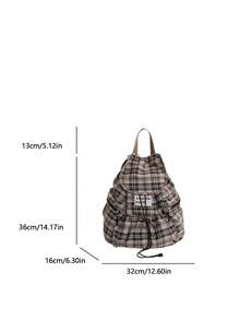 1 chiếc ba lô nylon kẻ caro thời trang nhiều ngăn, chống thấm nước, nhẹ, có thể gấp gọn, dây rút, có miếng dán chữ cái, thích hợp cho du lịch. - Nhiều màu - Xem 5