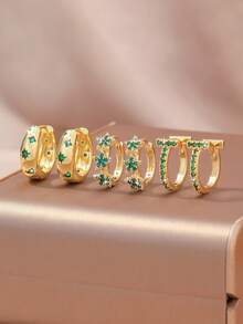 6件套镀金铜质简约花卉、心形、蛇形耳环，欧美时尚风格，适合女士派对、聚会、约会、办公场合佩戴，情人节饰品，节日派对礼物 - 金黃色 - 查看 10