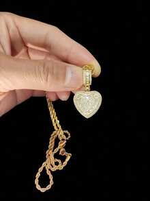 1pc Cubic Zirconia Heart Shaped Pendant On 1pc Stainless Steel Snake Chain Necklace, Hip-Hop Retro Pendant Necklace For Women, Suitable For Daily Wear Or Parties, Mother's Day, Valentine's Day Gift - Vàng - Xem 12