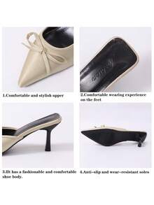 Damen Mode Spitze Zehen Schleife Slip On Mules, bequeme vielseitige High Heel rückenfreie Sandalen, Sommer - Beige - Übersicht 9