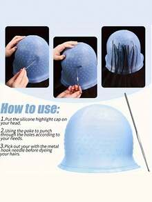 2 peças/Conjunto Touca de Tintura de Cabelo + Agulha de Realce - Ferramentas de Tintura de Cabelo em Casa, Touca de Coloração, Touca de Realce com Agulha de Realce - Multicolorido - Visão 3