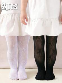 2条装婴儿可爱蝴蝶结提花高弹力网眼紧身裤 - 彩色 - 查看 10