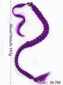 28-Inch Long Purple Synthetic Fiber Braided Wig With Clip-On Ponytail, Suitable For Cosplay, Halloween And Christmas
