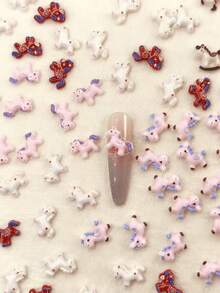 30PCS/60PCS 2026 Year Of The Horse Cute 3D Resin Nail Art Charms - Cartoon Pony Nail Decor Mix, DIY Nail & Craft Accessories - Multicolor - View 7