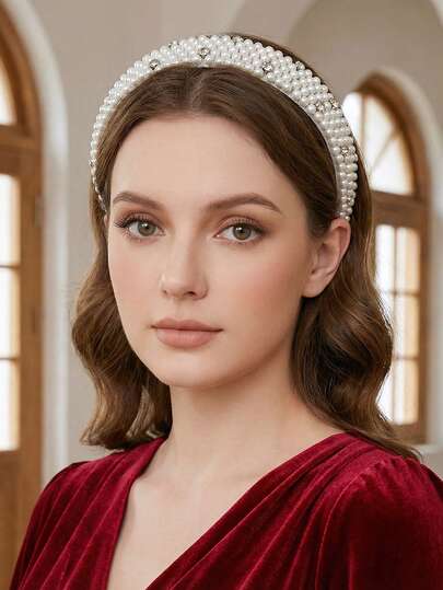 1pc Minimalist Headband With Faux Pearl & Rhinestone, Handmade Elegant Hair Accessory For Daily Wear, Suitable For Wedding, Bride, Bridesmaid, Party, Event, Date