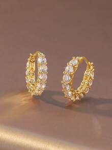 زوج من أقراط الحلقة المرصعة بالزركونيا الفاخرة، أقراط زركونيا أنيقة، أقراط نمط متنوع مناسبة للارتداء اليومي والمناسبات، أقراط دقيقة وحيوية متعددة الألوان للنساء - أقراط - مشاهدة 5