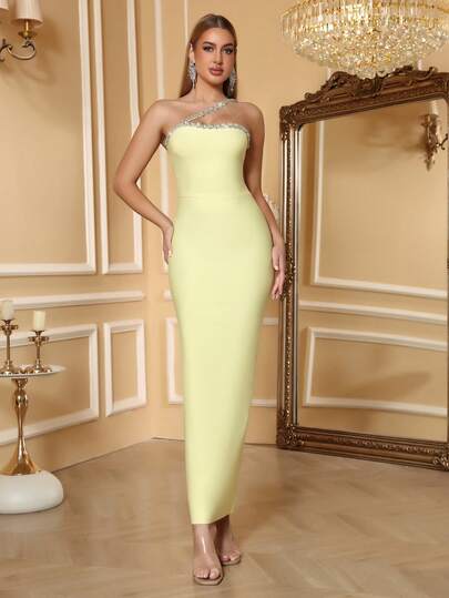 Love Aing Women's Summer Solid Color Minimalist Elegant Sleeveless 3D Rhinestone Embellished Cocktail Party Dress, Suitable For Petite Figure, Ideal For Birthday, Graduation, Banquet, Homecoming, Party And Other Occasions