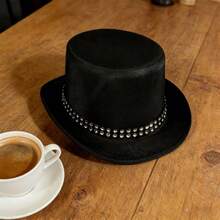 Stage Costume Top Hat For For Men And Women  Style Shiny Rhinestone Tuxedo Magician Cap - 黑色 - 查看 2