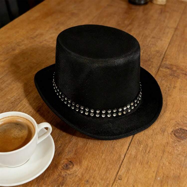 Stage Costume Top Hat For For Men And Women  Style Shiny Rhinestone Tuxedo Magician Cap - Black - View 2