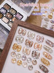 Sparkling Tweed 9-Color Nail Glitter Set, Shimmering Silver Golden Purple Multi-Color Palette For DIY Manicure, Cute Nail Art For Party & Special Occasion, Gift For Nail Lovers, Home Salon Nail Kit - 彩色 - 查看 4