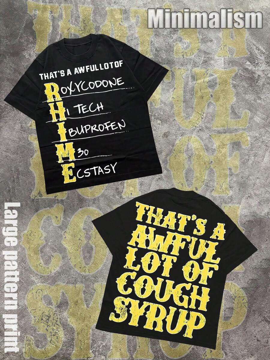 ( 220g Cotton T-Shirt ) Graphic T-Shirts With A Fashionable Style. This Men's Graphic T-Shirt Features A Simple Design, A Retro Casual Style, Hip-Hop Styling, And An H-Cut Silhouette, Showcasin - 黑色 - 查看 1