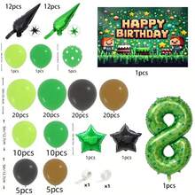 147件套我的世界像素风派对用品套装：乳胶+铝箔材质，绿色格子数字气球，角色横幅，游戏主题，适合儿童生日派对，营造沉浸式庆祝氛围 - 彩色 - 查看 17