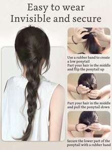 16英寸慵懒夹式扭辫马尾假发片，优雅发夹，女士发饰，时尚发爪夹 - 彩色 - 查看 5