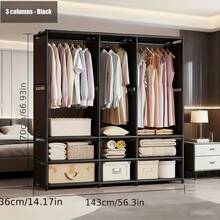 1件极简衣柜，16毫米金属管加固连接件，3根挂杆，大容量，便携式衣柜，易于组装/拆卸，衣物收纳系统